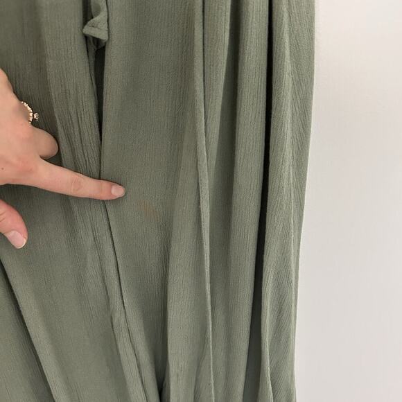 Lulus Dress Womens Large Much Obliged Washed Olive Green Wrap Maxi - Picture 3 of 10